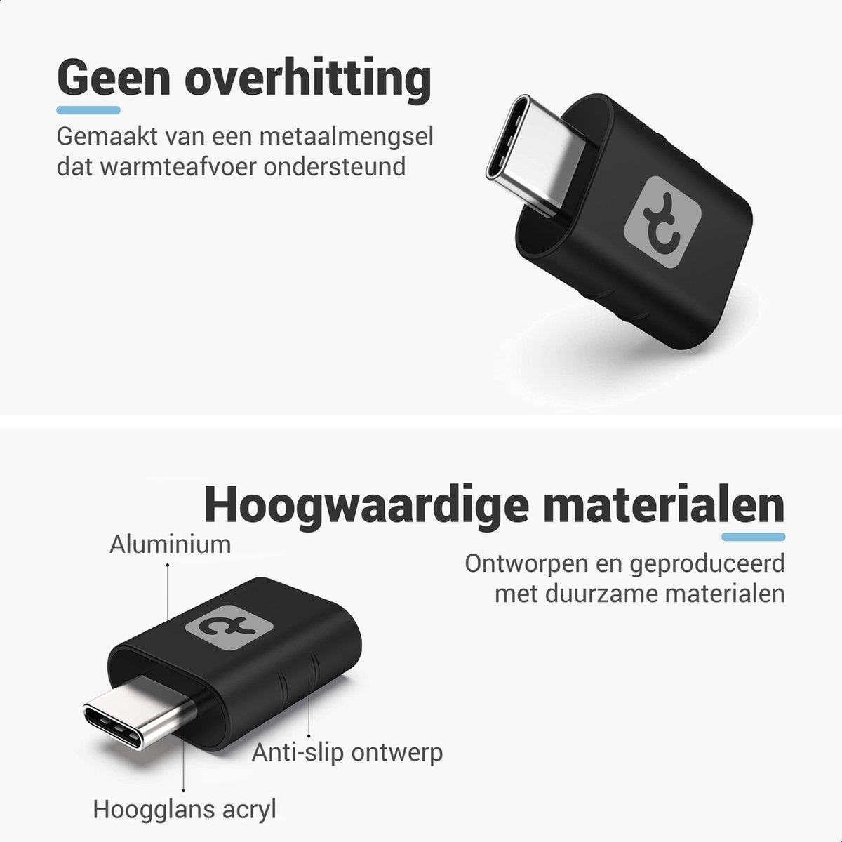 Teeco - USB C zu USB A - 2 Stück - USB C zu USB A - USB 3.0 - 5Gps - Thunderbolt - USB - Geeignet für USB-Stick, USB-Hub, USB-C-Hub und USB-Splitter - Aluminium - Schwarz
