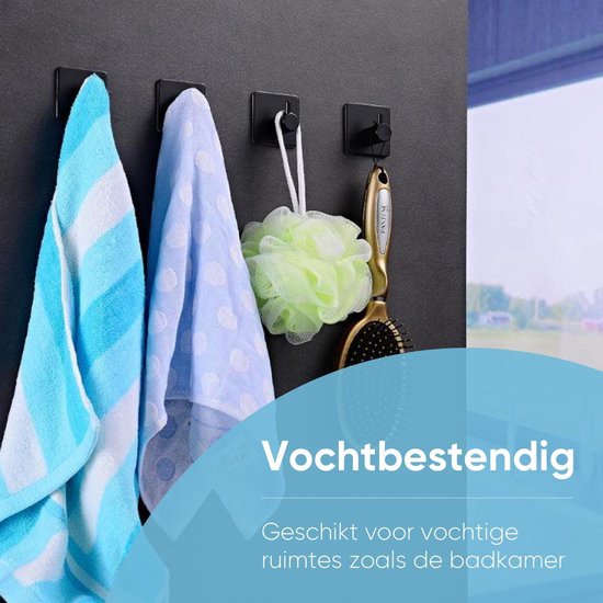 Trendfield Haken selbstklebend - Handtuchhaken - 4 quadratische selbstklebende Haken - Hängehaken - Wandhaken - Klebehaken Handtuch - Handtuchhalter - Hängehaken - Schwarz
