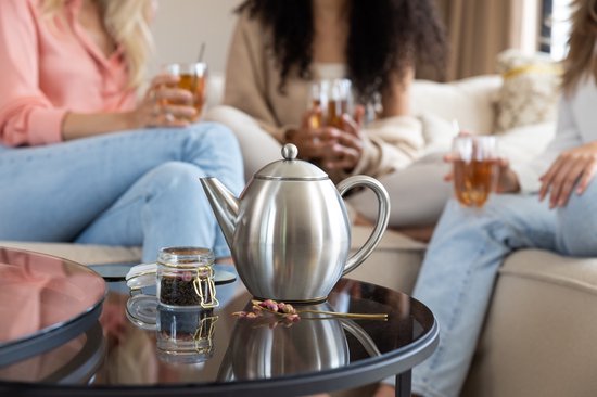 Vaja® Teekanne Valerie aus Edelstahl – Teekanne – Teekanne mit Sieb – Teekanne – Doppelwandige Teekanne – Teekanne mit Warmhaltefunktion – Teekanne aus Edelstahl – 1,2 Liter