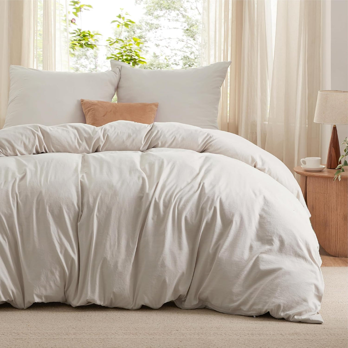 Bettwäsche 200 x 200 cm – 3-teilig – naturfarben – weich – OEKO-TEX – 90 % Polyester