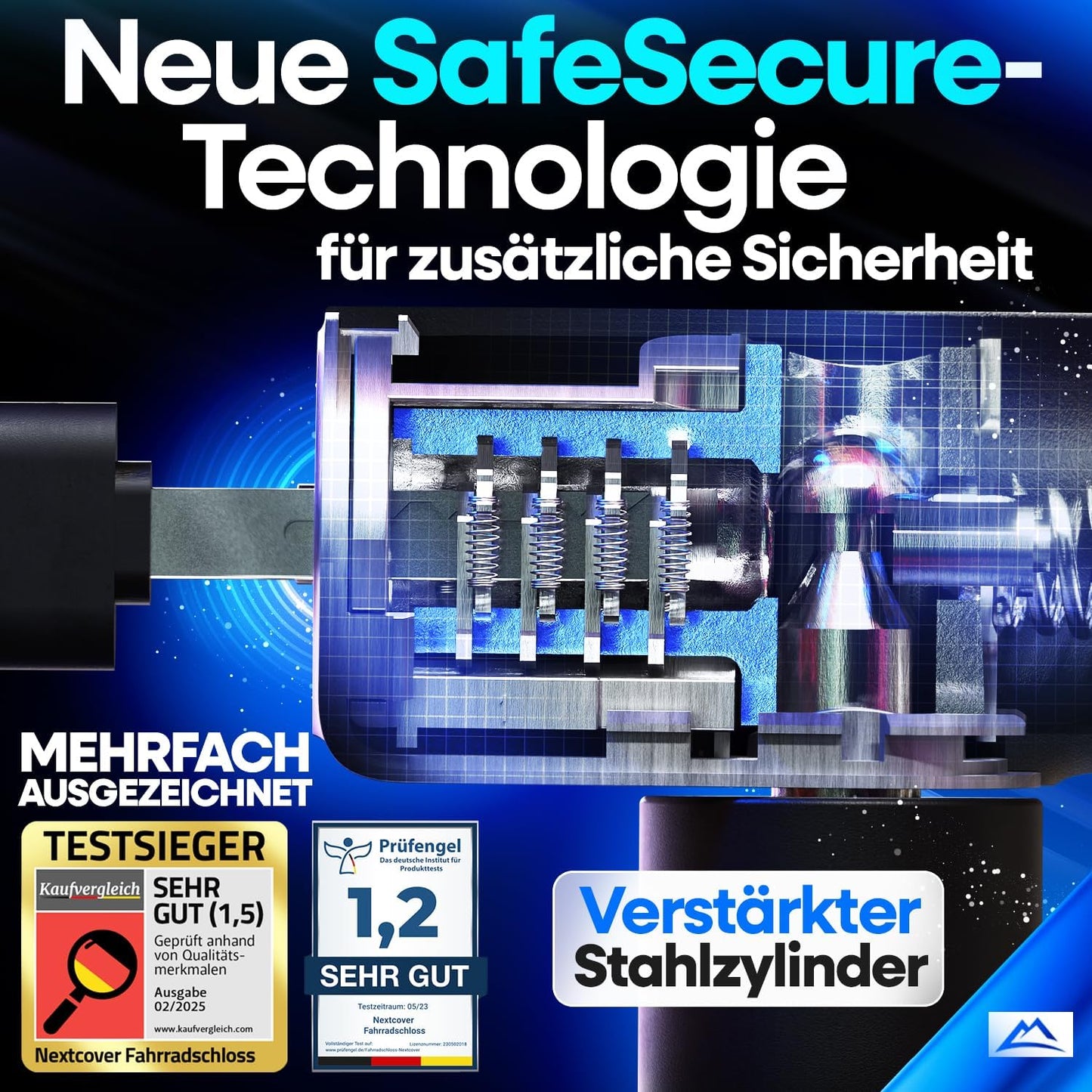 NEXTCOVER® Fahrradschloss LockOne mit Schlüssel I - [SAFE] Fahrradschloss hohe Sicherheit I robustes & langlebiges Kettenschloss Fahrrad I Fahrradschloss, Fahrradschloss 3 Schlüssel