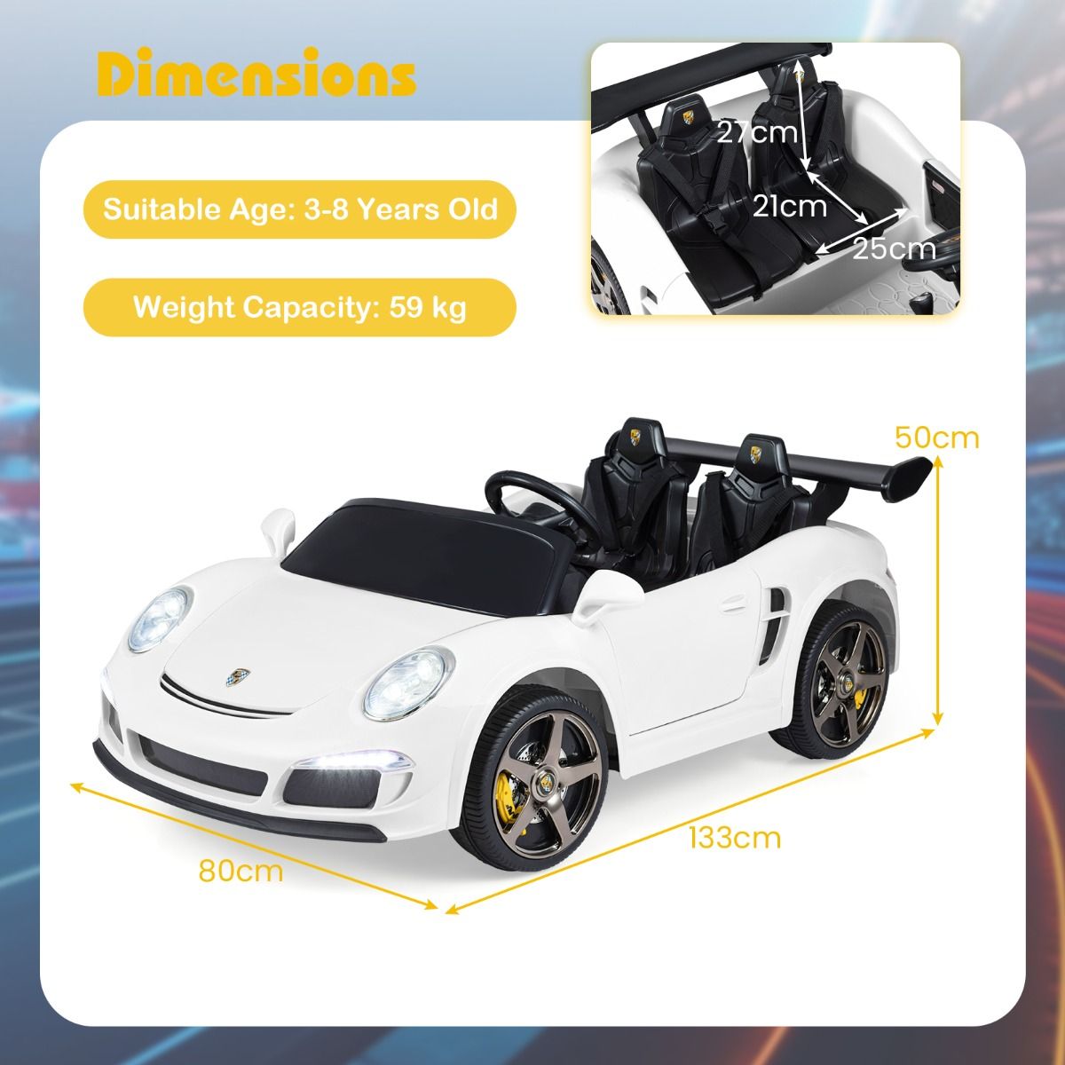 Coast Elektro-Kinderauto – Fernbedienung – LED-Beleuchtung – weiß