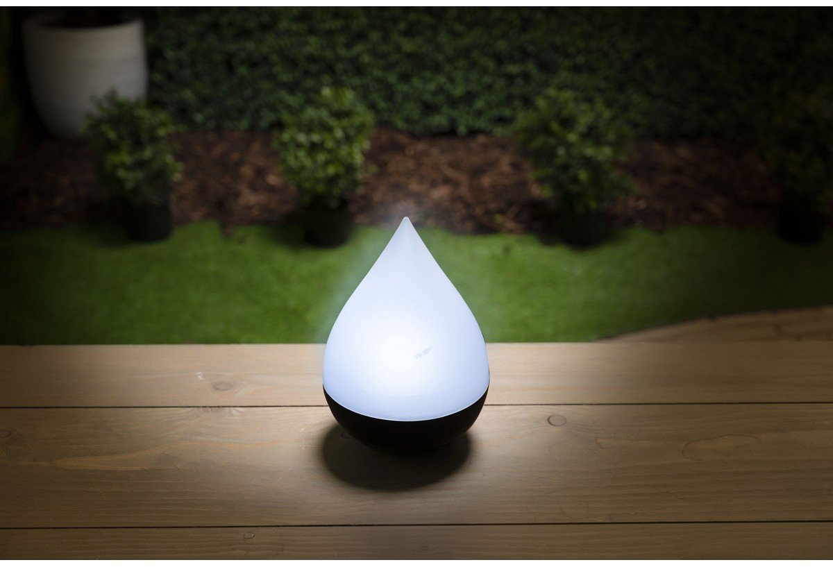 Grundig Solar-Tischlampe in Tropfenform – Weiß/Schwarz – 15 x 15 x 20 cm – Solarbetriebene Gartenbeleuchtung