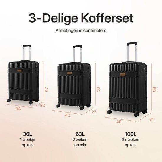 SKYCASES Classic Heritage - Großer Reisekoffer - TSA-Schloss - 76x52x30 cm - 100L - XL-Rollkoffer - 360° geräuschlose Rollen - Leichtgewicht - Trolley - Schwarz
