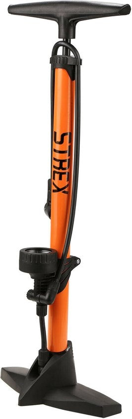 Strex Fahrradpumpe - Druckmesser - 11 Bar - Ballpumpe - Orange