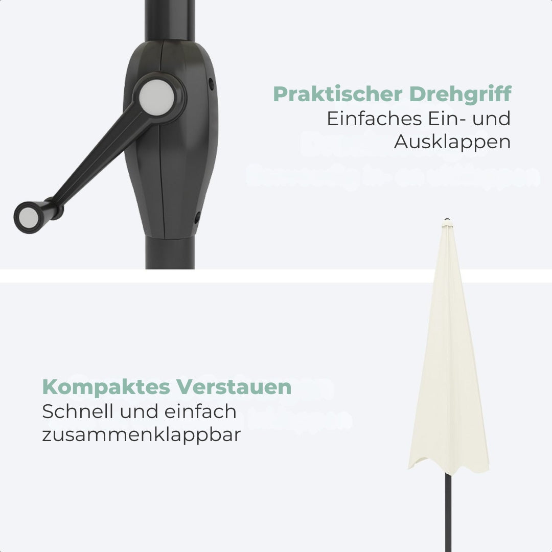 LifeGoods Sonnenschirm - 270 cm - 30° neigbar - wasserdicht - mit Bezug - Creme