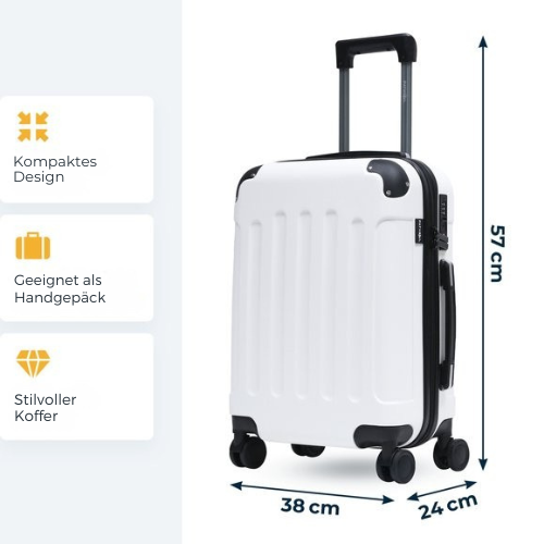 Pathsail - Handgepäck Koffer - Inkl. TSA-Schloss & Spinner-Räder - ABS - 40L x 55CM - Weiß