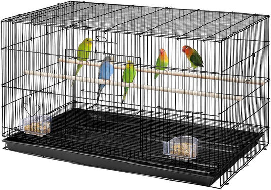 Yaheetech Stapelbarer Vogelkäfig 76 × 45,5 × 45,5 cm – Schwarz – Geräumiger Flugkäfig für Sittiche und kleine Papageien