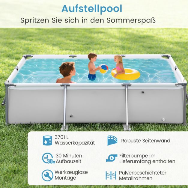 Coast Aufstellpool mit Filterpumpe – Rechteckiger Pool 300 x 207 x 66 cm – Grau