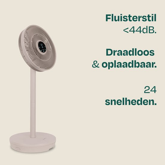 VONROC BREEZE Kabelloser Ventilator – Flüsterleise (<44 dB) – 24 Geschwindigkeitsstufen – leicht und tragbar – 3 Windmodi: Natürlich, Schlaf, Normal – Modular: Tisch- und Standventilator – Luxuriöses Touch-Display – Inkl. Fernbedienung – Beige