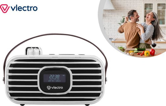 Vlectro Retro DAB+ Radio mit Bluetooth - Kompaktes Design - 12h Akkulaufzeit - Wecker inklusive