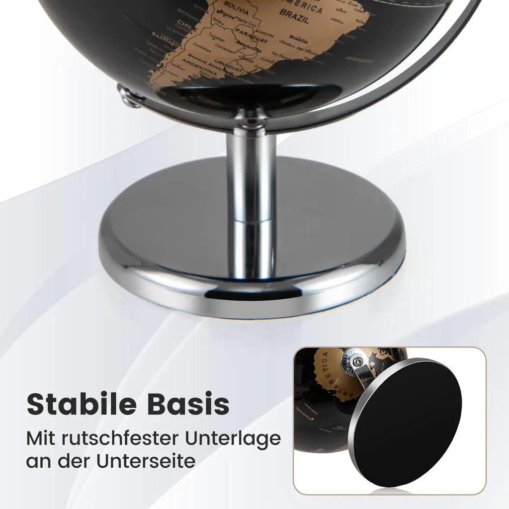 Coast Globus 20 cm – Schwarz/Gold – um 360° drehbar – mit Metallständer – 21 x 21 x 27 cm