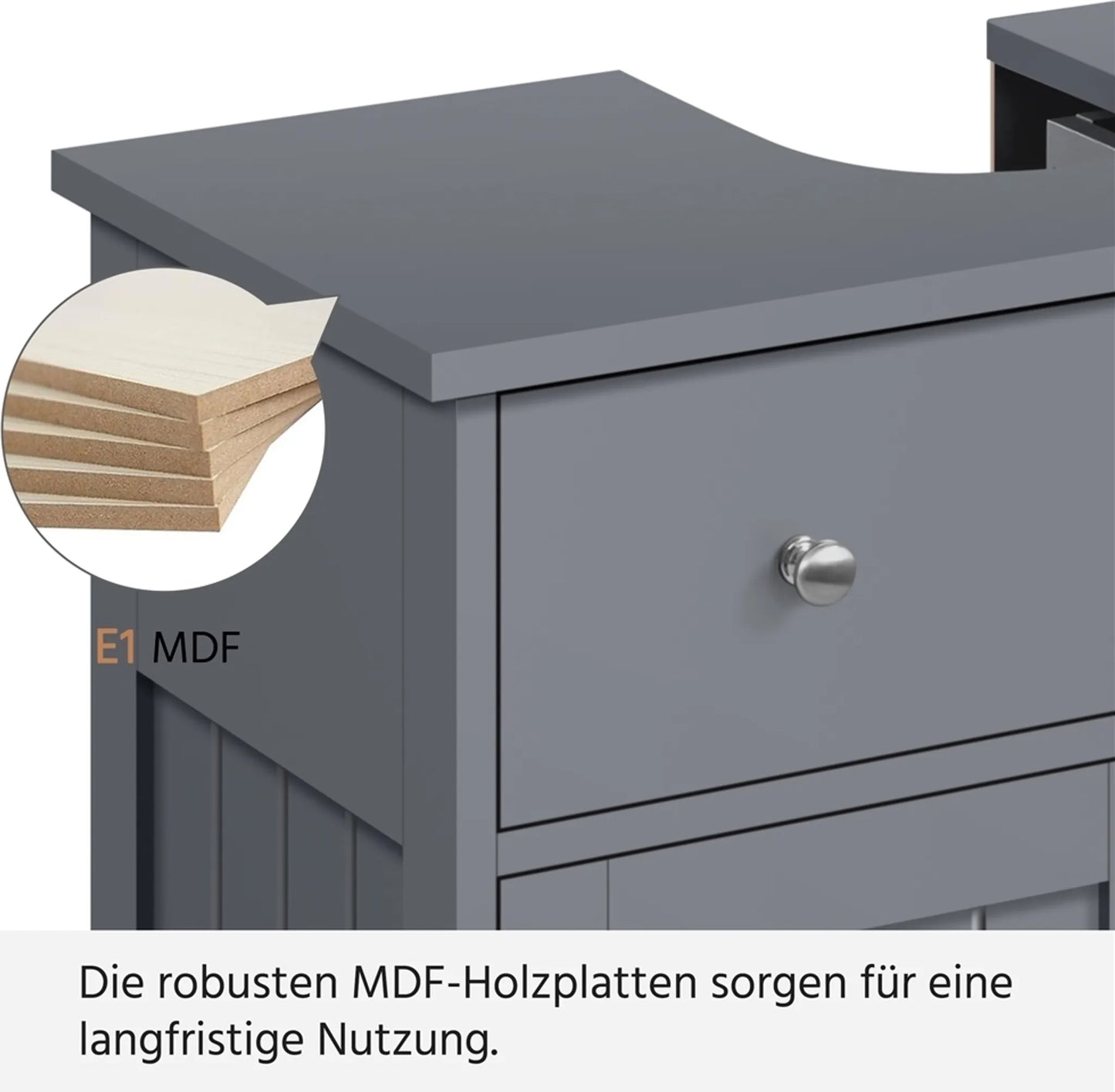 Yaheetech Unterschrank mit Schublade und zwei Fächern - Ausgestattet mit Siphonausschnitt und wasserabweisender Beschichtung und Metallbeschlägen - Für Badezimmer im Landhausstil - Dunkelgraues Mdf und Metall - 60 x 30 x 60 cm