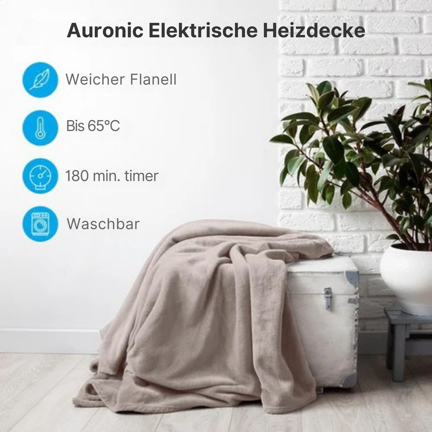 Auronic Heizdecke - 3 Heizstufen - 160 x 120cm - Automatische Abschaltung - Beige/Taupe
