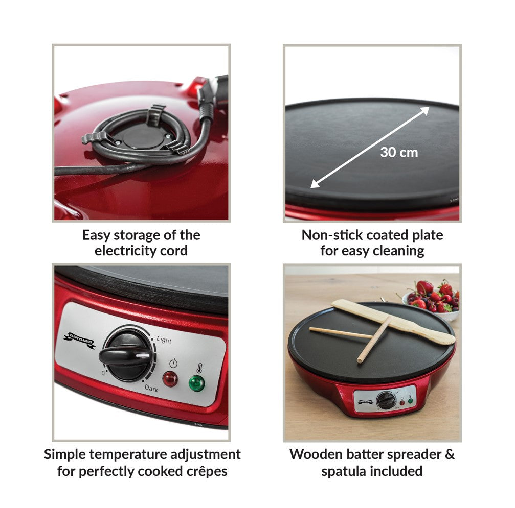 Gadgy CrÃªpe-Maker - Einstellbarer Thermostat - Pfannkuchenmaschine - 1000W - Spatel und Teigteiler - Ã˜ 30 cm