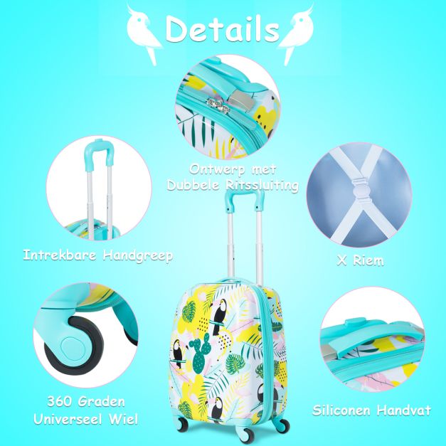 2 Stück Kindergepäck Handtasche Set mit Rucksack und Koffer - 30 X 22 X 44.5-74 CM