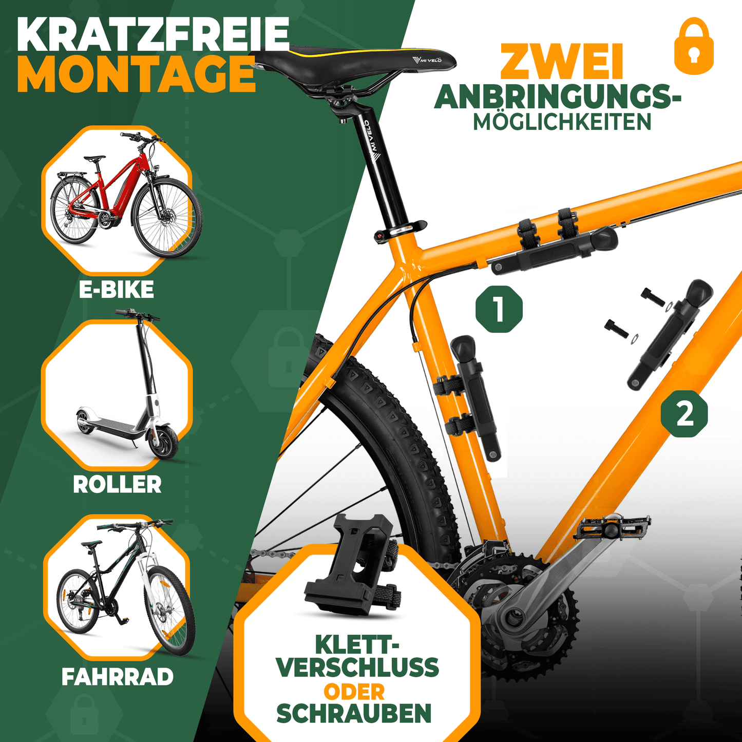 MIVELO - Robustes Fahrradschloss mit Schlüssel - 120 cm lang - Sicherheitsstufe 10/10 - gehärteter Kohlenstoffstahl - Schwarz