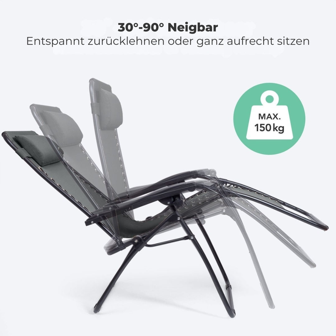 LifeGoods - Klappbare Gartenstühle - 30°-90° verstellbar - Metall - Dunkelgrau