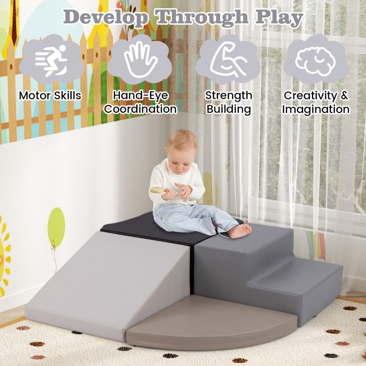 Coast 4-teiliges Kletterset für Kleinkinder - Weiche Schaumstoffblöcke mit Rutsche und Treppe - PU & EPE - 46 x 46 x 25 cm - Multicolor