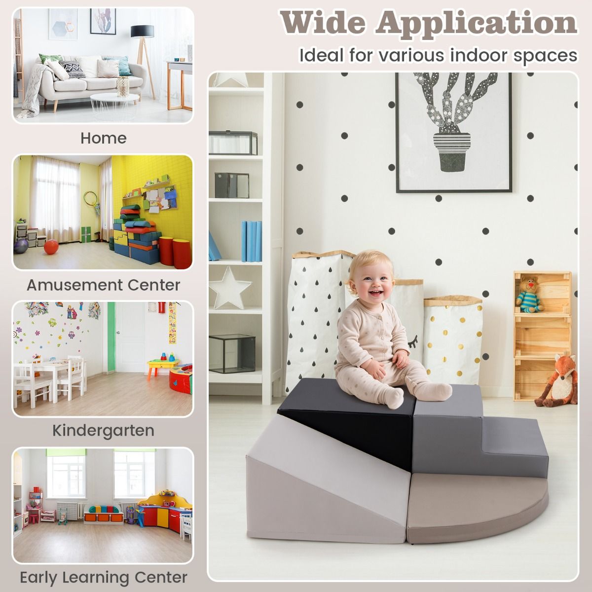 Coast 4-teiliges Kletterset für Kleinkinder - Weiche Schaumstoffblöcke mit Rutsche und Treppe - PU & EPE - 46 x 46 x 25 cm - Multicolor