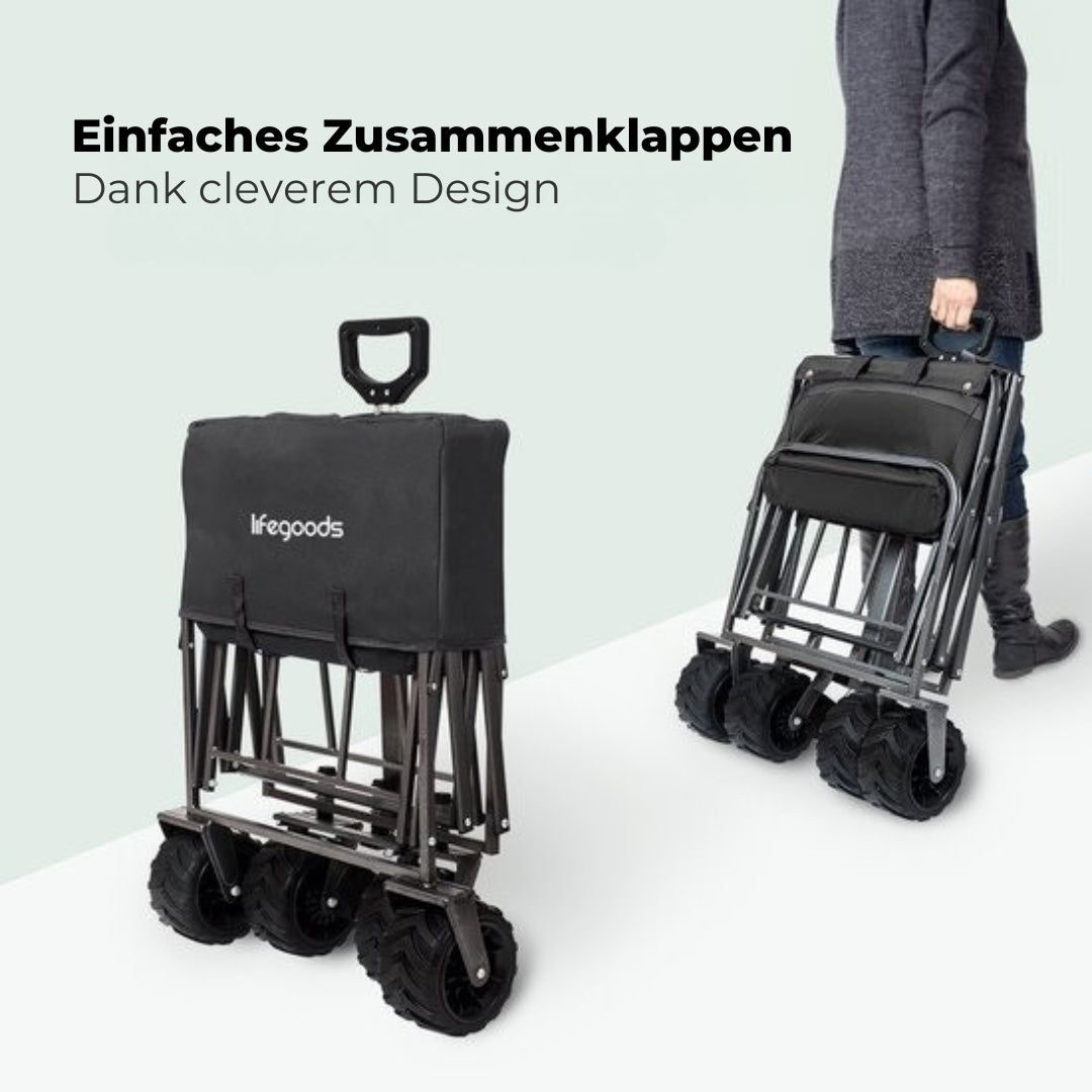 LifeGoods Wagon - faltbar - 80KG Tragfähigkeit - 94L - waschbares Polyester - Schwarz