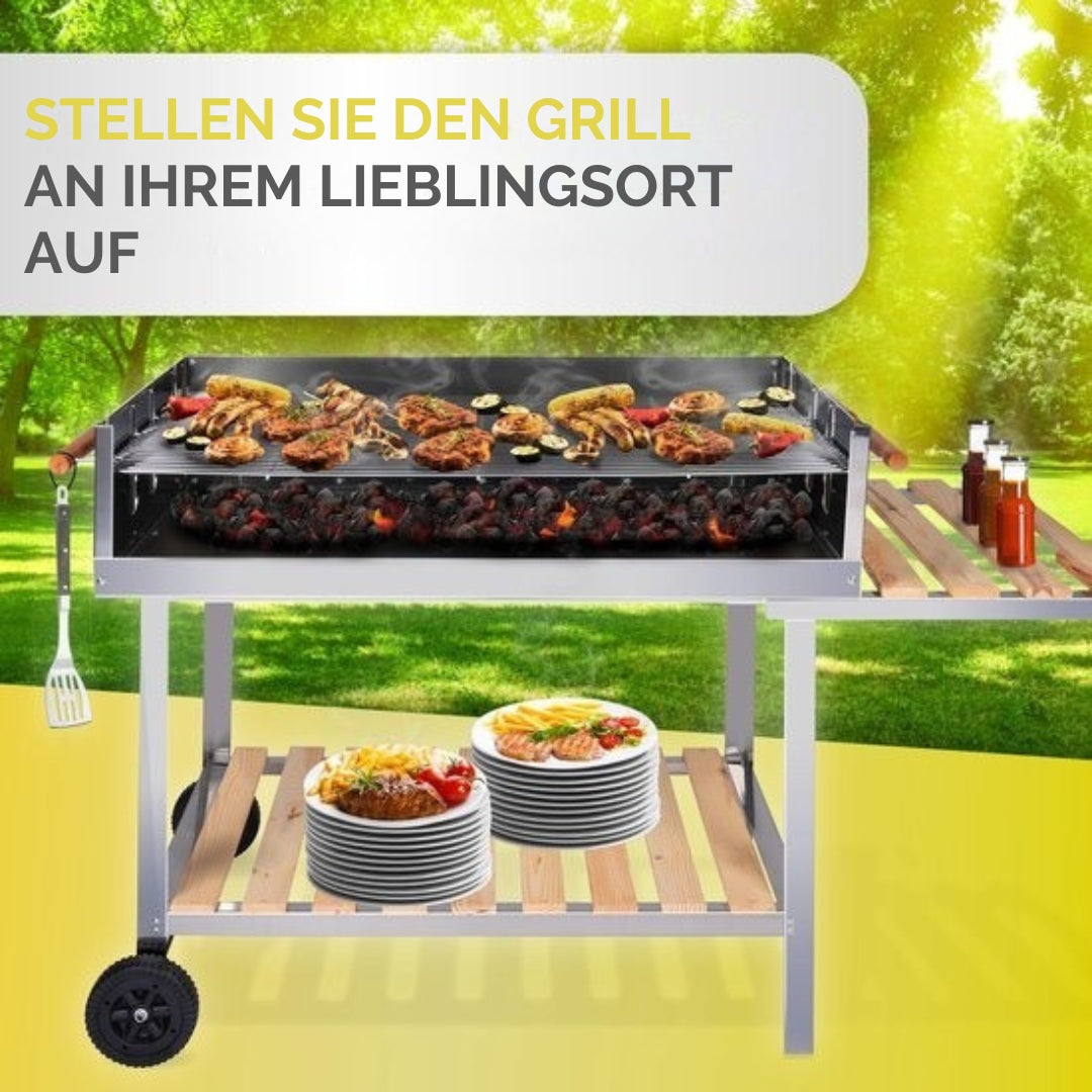 BBQ Collection Holzkohlegrill - mit Ablage & Rollen - Edelstahl - 98 x 56 x 85 cm - Silber