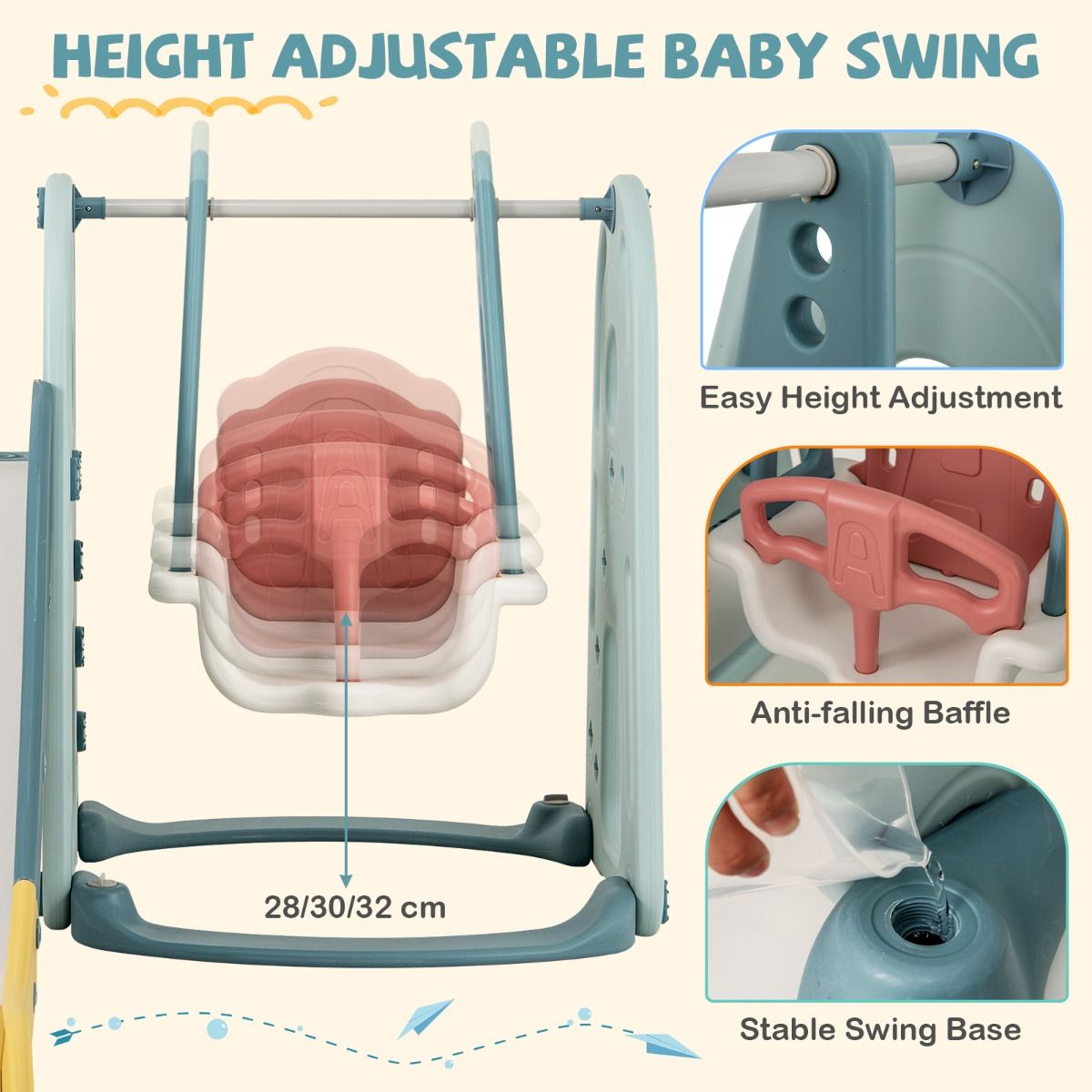 Coast 4-in-1 Kinderrutsche und Schaukel mit Basketballring - Mehrfarbig - 198 x 149 x 96 cm