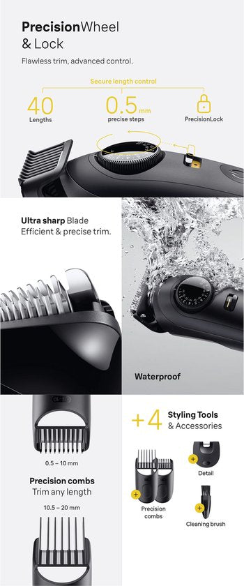 Braun Barttrimmer Series 5 BT5520 + 4 Aufsätze – 40 Schnittlängen – Scharfe Scherklinge – Schwarz