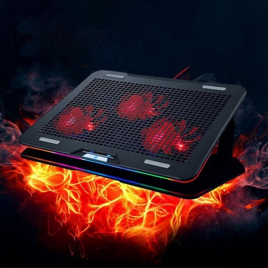 Fuegobird Laptop Cooler - Laptophalter und -kühler - 3 Lüfter - Einstellbar - RGB - Max 17 Zoll - Schwarz