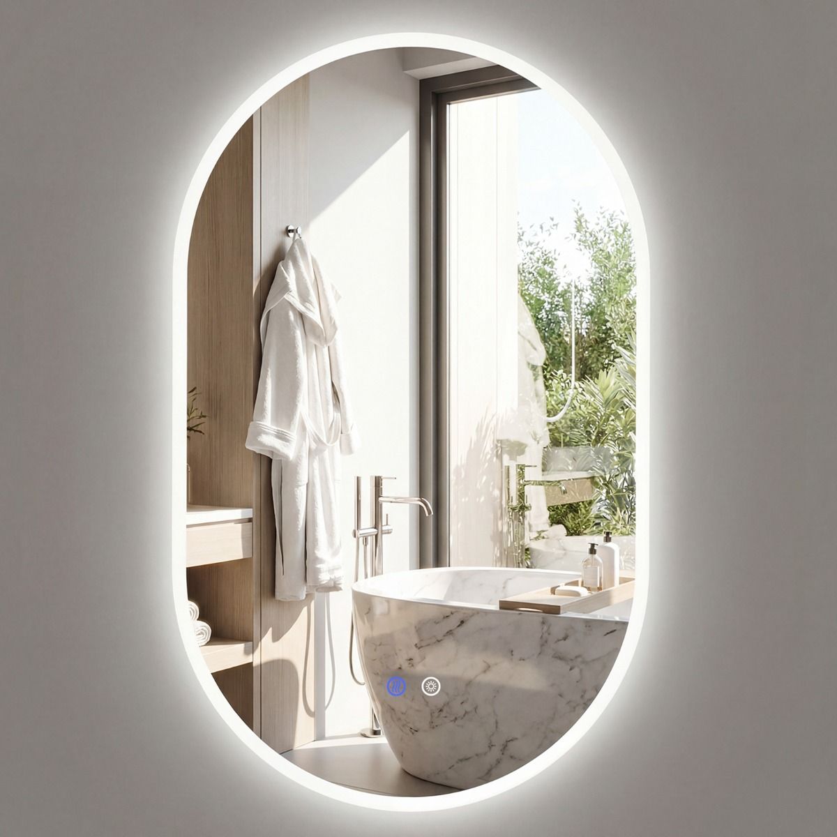Coast Badezimmerspiegel mit LED-Beleuchtung – Antibeschlagfunktion – Touch-Bedienung – 90 x 55 cm – silber