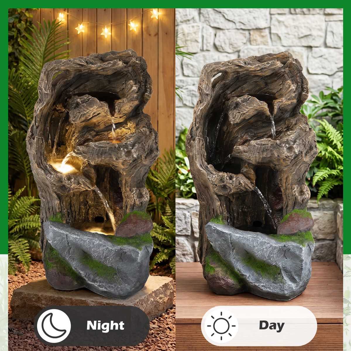 Coast Gartenbrunnen mit 4 Ebenen – LED-Beleuchtung – wetterfest – braun, 26 x 28 x 53 cm