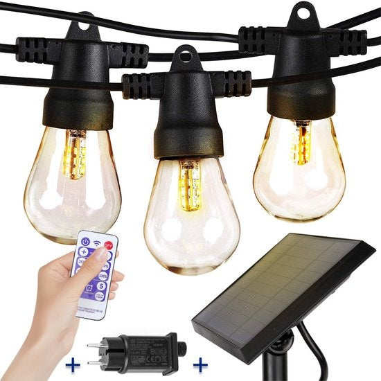 SHINE - Lichterkette für den Außenbereich - Solarbetriebene Lichtergirlande - Solar Led Prick Cord - Partybeleuchtung - Glühbirnengirlande - Gartenbeleuchtung - Vintage Basic Atmosphere Lighting - 15 Led Plug-In Lampen mit Fernbedienung - 15 Meter