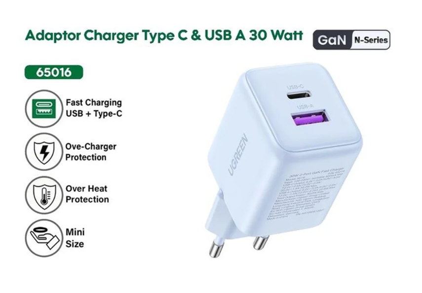 Ugreen X516 GaN-Netzladegerät 30 W – Rosa – USB-A & USB-C