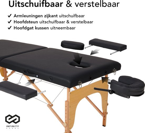 Infinity Goods Massagetisch - klappbar - 250KG Kapazität - 8 Höhenständer - inkl. Aufbewahrungstasche - Behandlungstisch - Schwarz