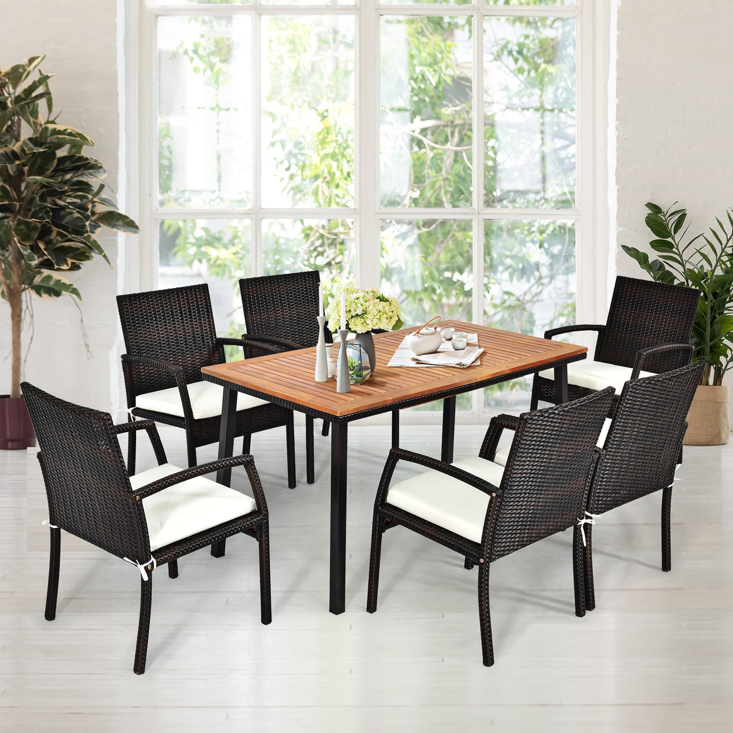 Coast Garden Tisch Esstisch mit überstehendem Loch Holztisch Terrassentisch Akazienholz 140 x 75 x 76 cm natur