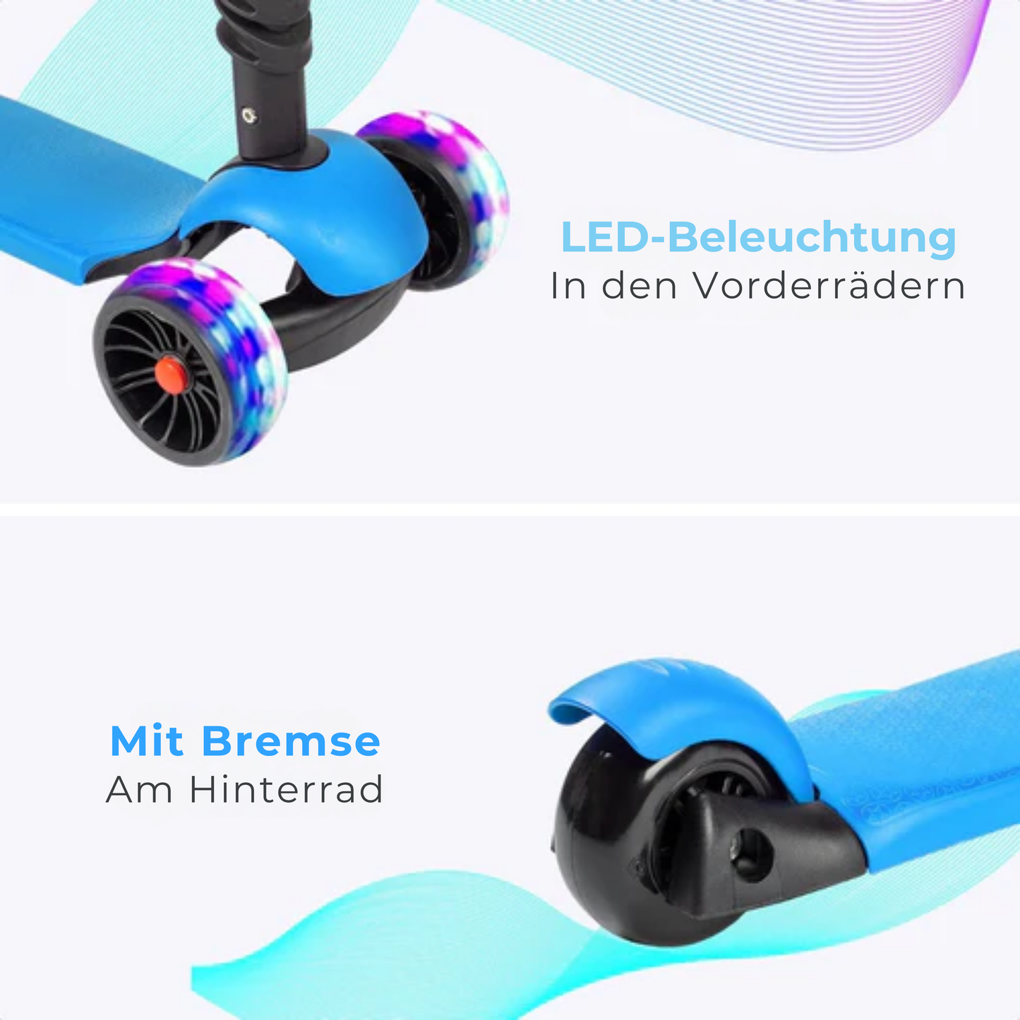 LifeGoods MultiRider Kids' Scooter - Stufe 3-8 Jahre - Verstellbarer Sitz - Leuchtende Räder - Jungen/Mädchen - Blau