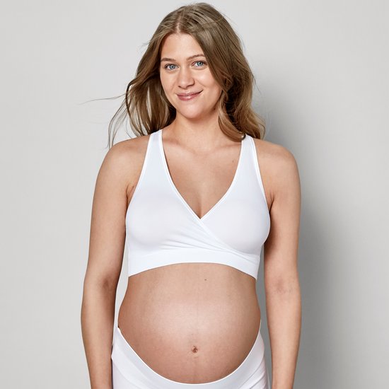 Medela Keep Cool Sleep-BH – Nahtloser Schlaf-BH – Schwangerschafts-BH – Still-BH mit 2 atmungsaktiven Zonen – Soft-Touch-Material – Weiß – Größe S