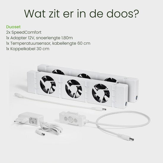SpeedComfort Radiator Fan Duo Set - 2x schneller warm - Bis zu 22% Energieeinsparung - Einfach zu installieren - Flüsterleise - Niederländisches Produkt - Energieeffiziente Radiatorventilatoren - Weiß