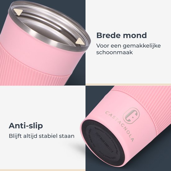 Castagnola Thermos Cup - Kaffeebecher To Go - Reisebecher für Kaffee und Tee - Teebecher - 380 ML - Edelstahl - Pink