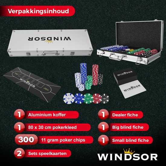 Windsor Poker Set - 300 Chips - Pokertuch - Blinds - Karten - Pokerchips - Pokerchips