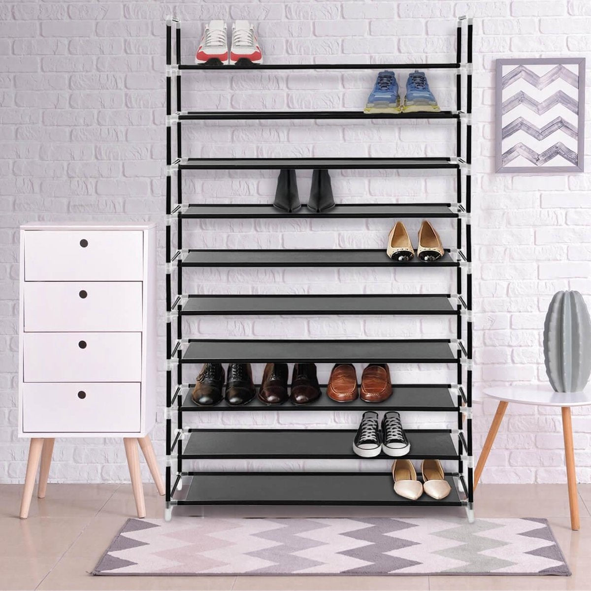 LifeGoods Schuhregal - XXL - 10 Ebenen - 35 bis 40 Paar Schuhe - Schuhschrank - Kunststoff - Schwarz