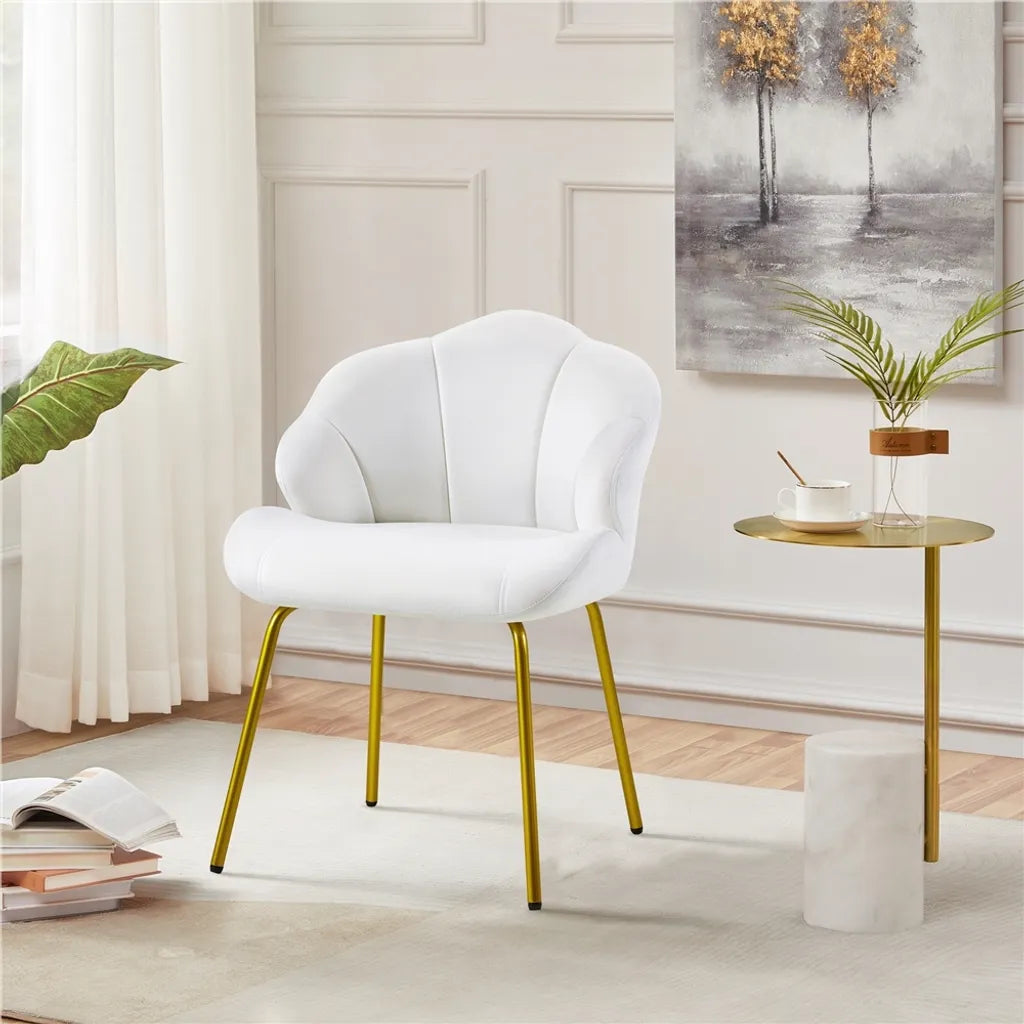 Yaheetech Esszimmerstuhl 56 x 57 x 78 cm – Weiß – Gepolsterter Muschelstuhl mit Metallbeinen
