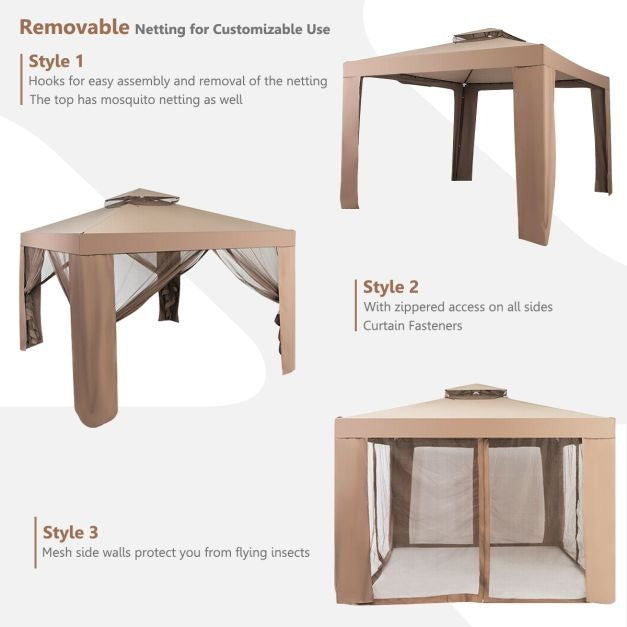 Coast Garten Pavillon Gartenzelt Camping Partyzelt mit 4 Seitenwänden 300x300x265cm Braun