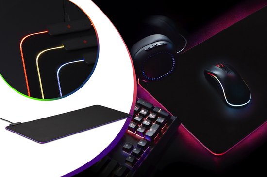DUTCH ORIGINALS Gaming Mousepad XXL - RGB-LED-Beleuchtung - 9 Farben - einstellbare Helligkeit - Anti-Rutsch - 80 x 30 cm