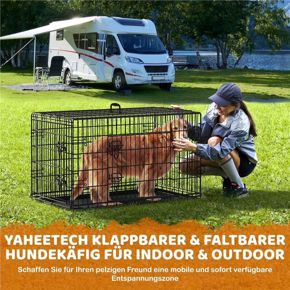 Yaheetech Faltbare Hundebox XL – 107 x 66 x 74,5 cm – 2 Türen mit Trennwand und herausnehmbarem Boden – Schwarz