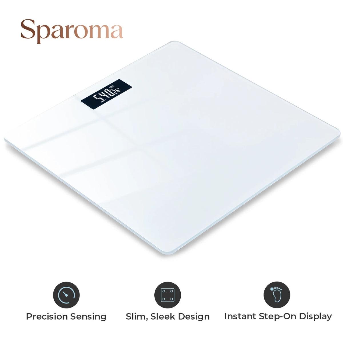 Sparoma AD-26 Personenwaage – Digitale Badezimmerwaage – 180 kg – Genauigkeit: 0,05 kg – Weiß – 26 x 26 cm