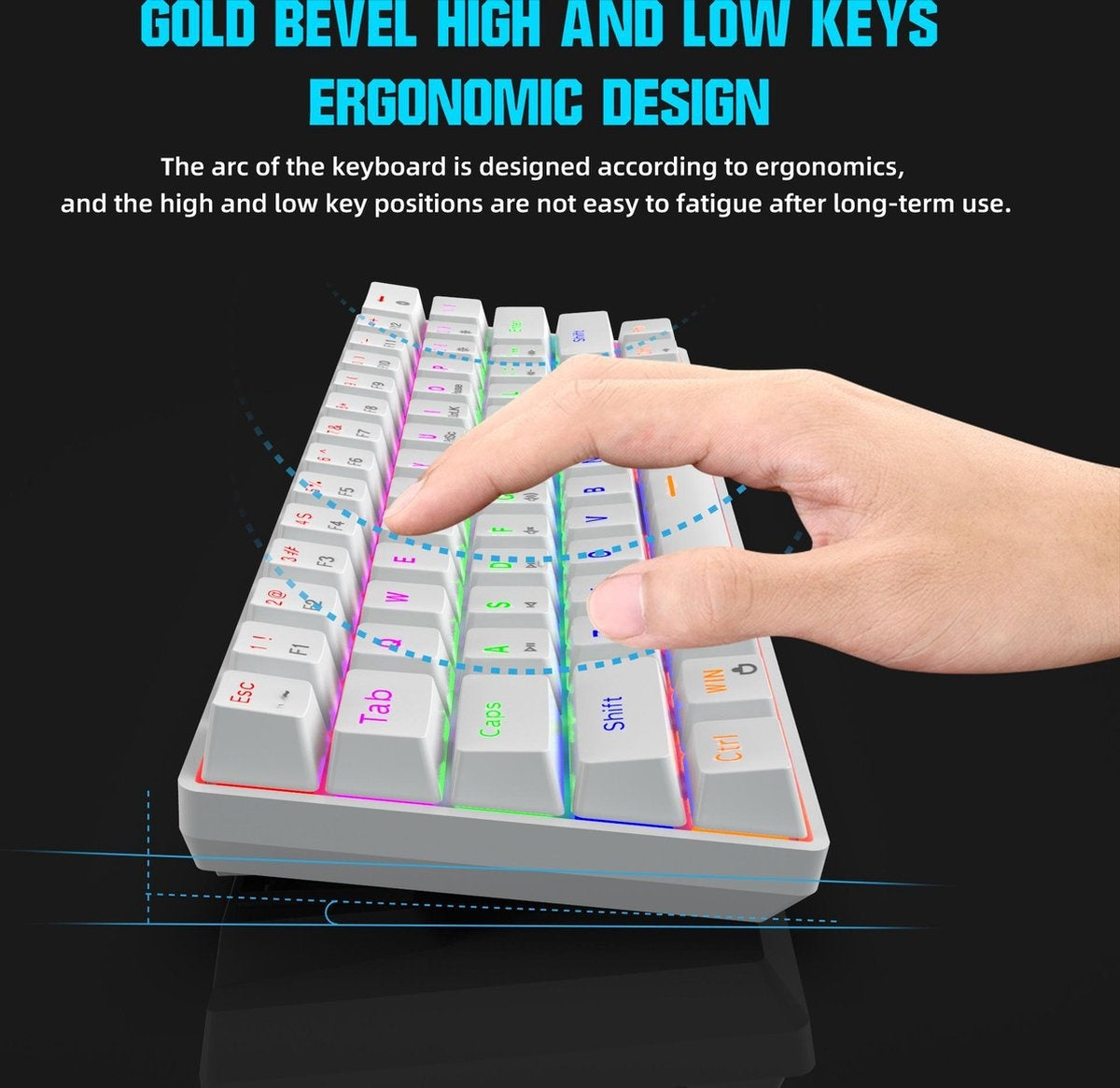 HXSJ V900 - Mechanische Gaming-Tastatur - RGB-Beleuchtung - Ergonomisch - QWERTY - 61 Tasten - blauer Schalter - Weiß