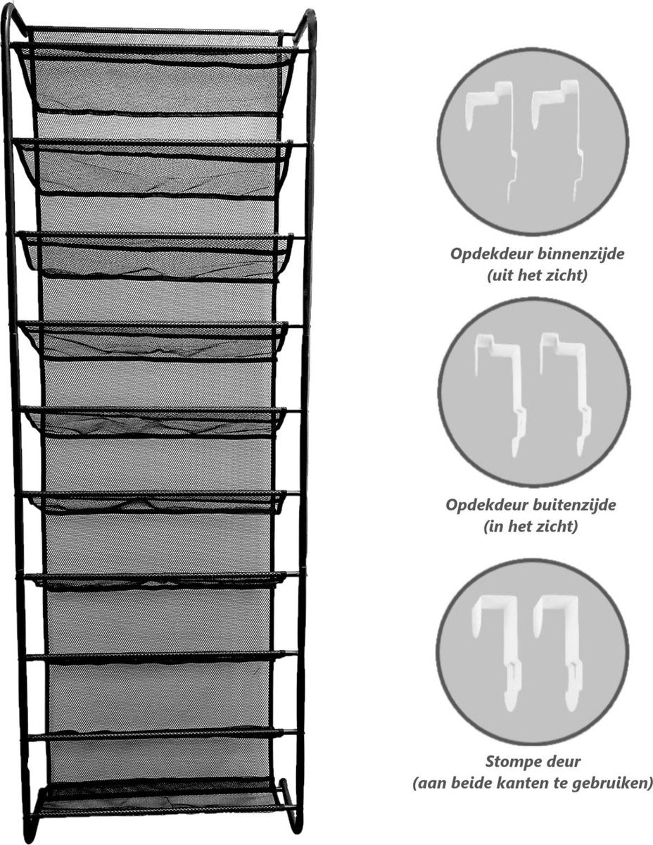 O'DADDYÂ¬Ã† Hängeschuhhalter Metalltür - Geeignet für aufrechte und stumpfe Türen, beidseitig - 20 x 51 x 182 cm - Schwarz