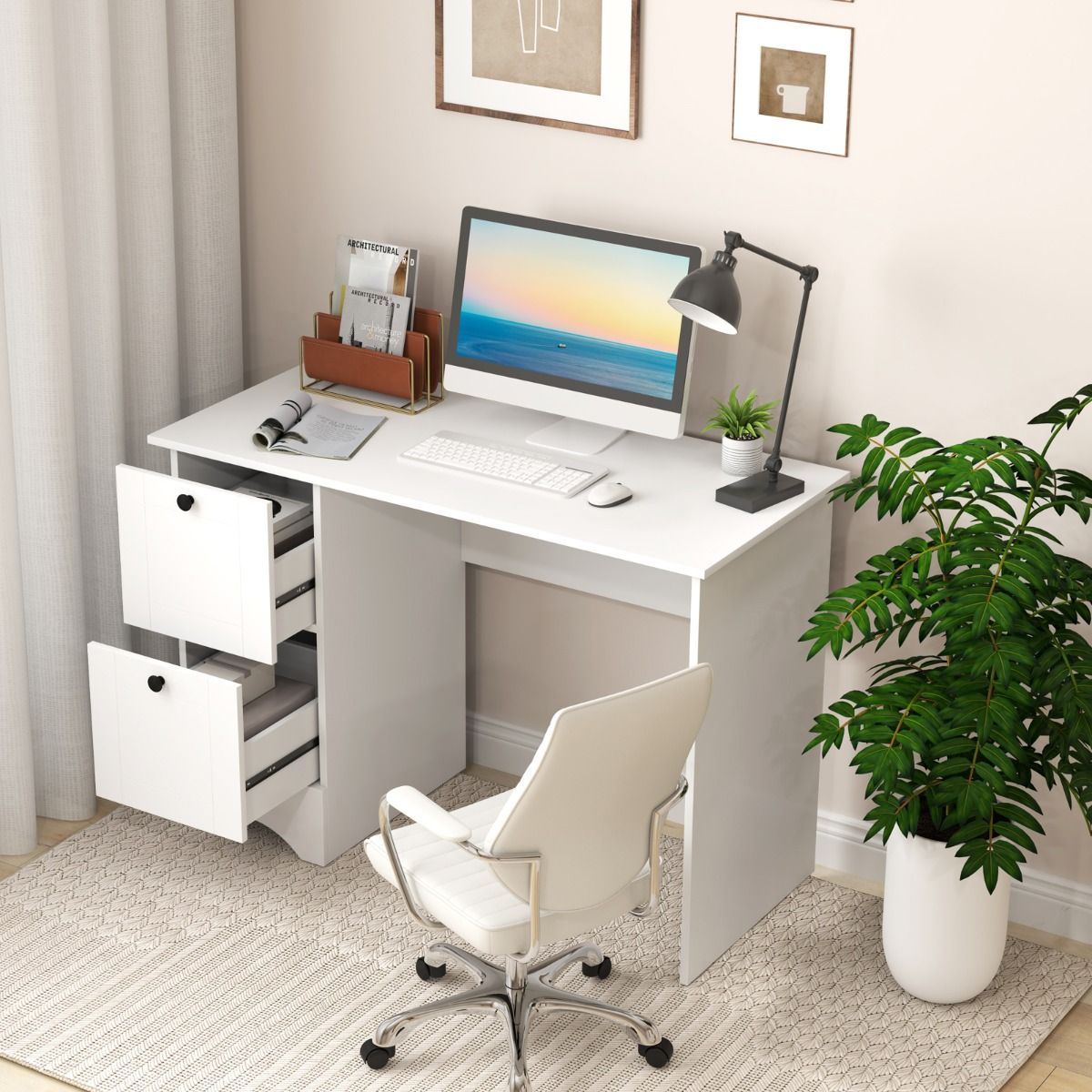 Coast Schreibtisch mit 2 Schubladen - Weiß - 109 x 50 x 75 cm - Moderner Kinderschreibtisch & Computertisch für Heim und Büro