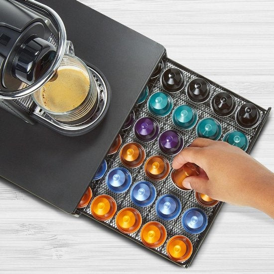 KitchenBrothers Kapselhalter - mit Schublade - Nespresso - 60 Tassen - Schwarz